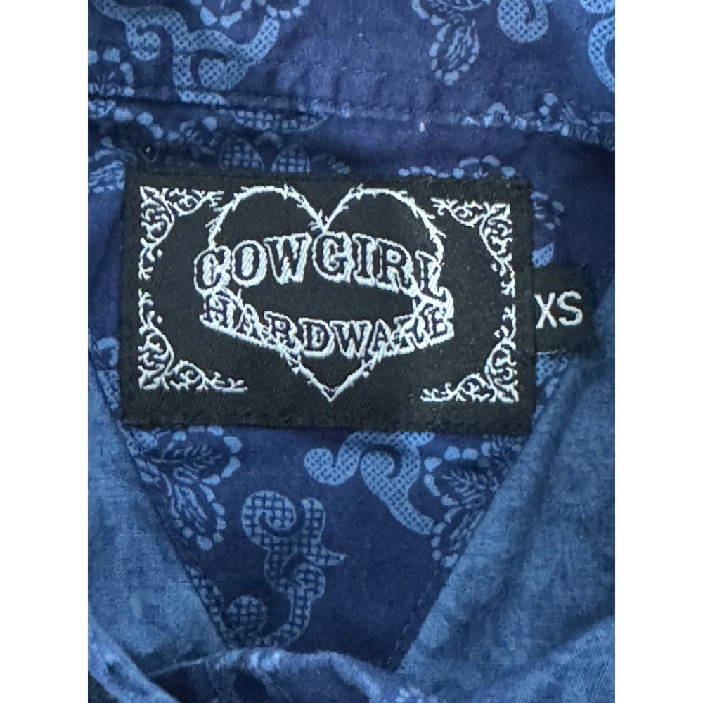 Cowgirl‎ Hardware XS Western Shirt Blue Floral Rhinestone Embellished Girls - Picture 5 of 9